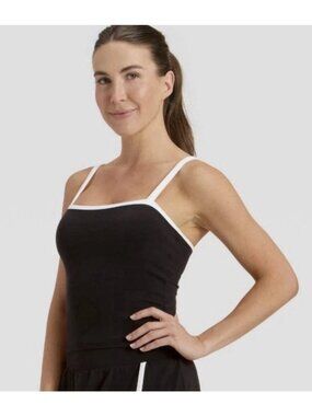 All in Motion sz LARGE NEW Everyday Soft Piped Cami Bra Tank Crop Top Black Whit